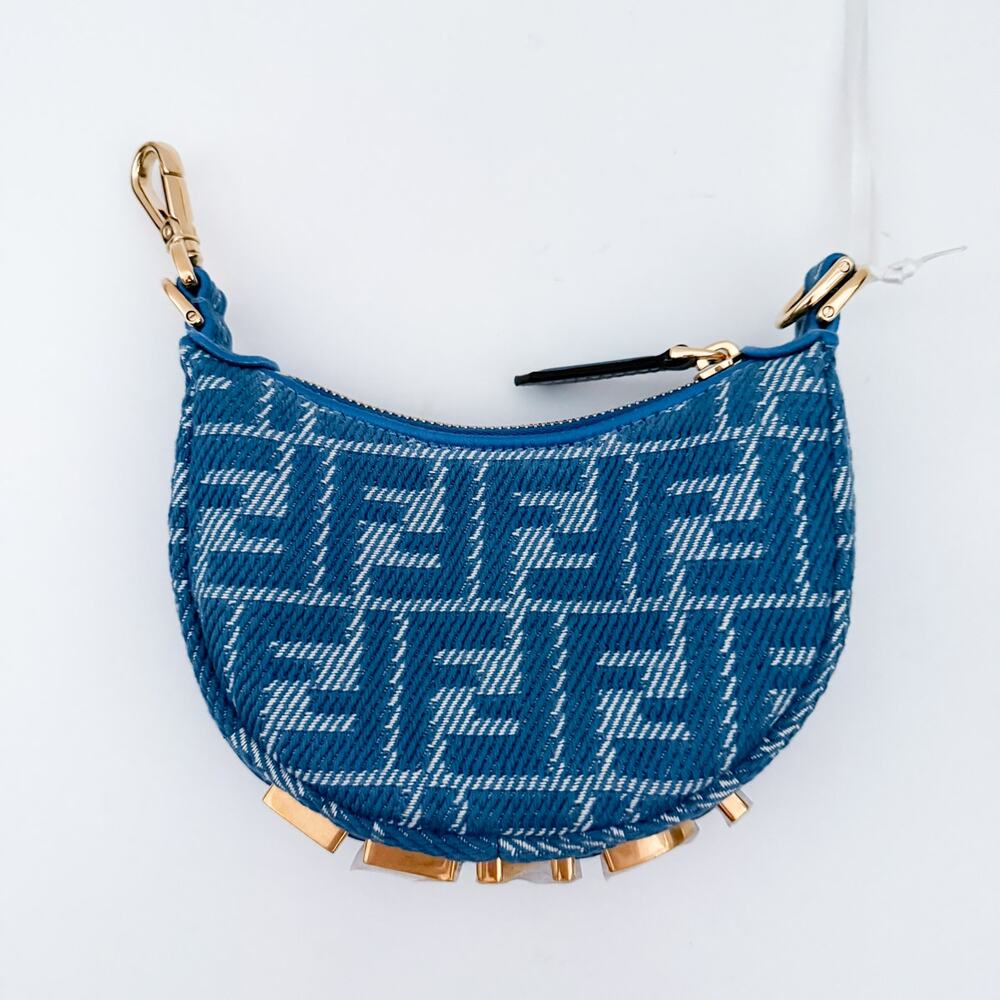 Fendi Nano Fendigraphy Mini Bag Woven Fabric Leather Blue Denim Effect - Picture 6 of 16